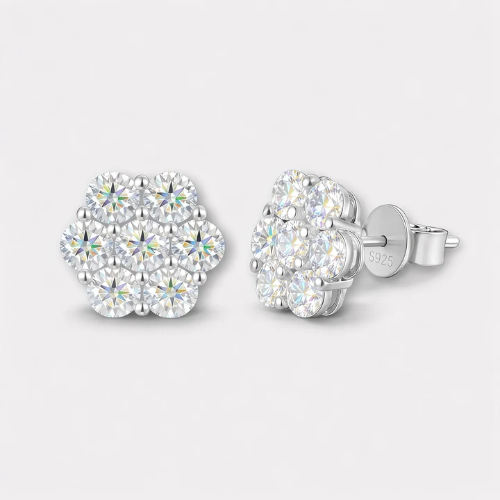 VVS1 Moissanite Flower Cluster Studs