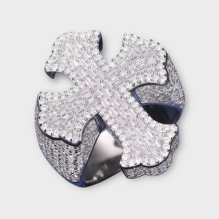 VVS1 Moissanite Iced Cross Signet Ring